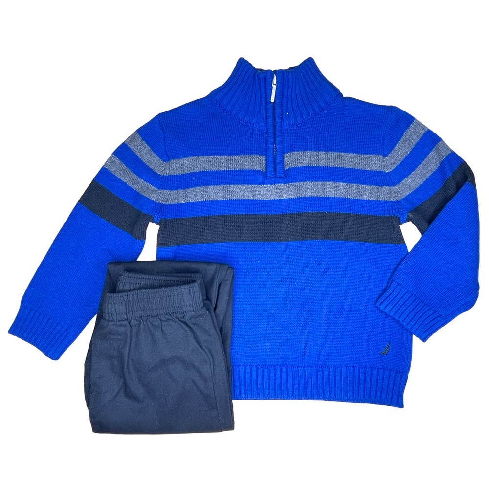 Nautical Toddler Boys 2 Piece Casual ￼Pants Outfit Set Blue & Black Size 2T